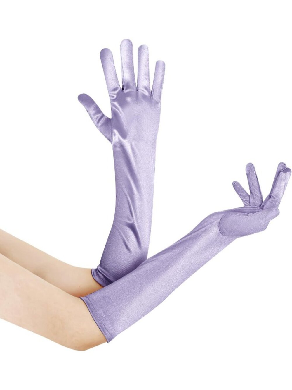 Women's Light Purple Long Opera 20s Stretchy Elbow Length Classic Satin Gloves